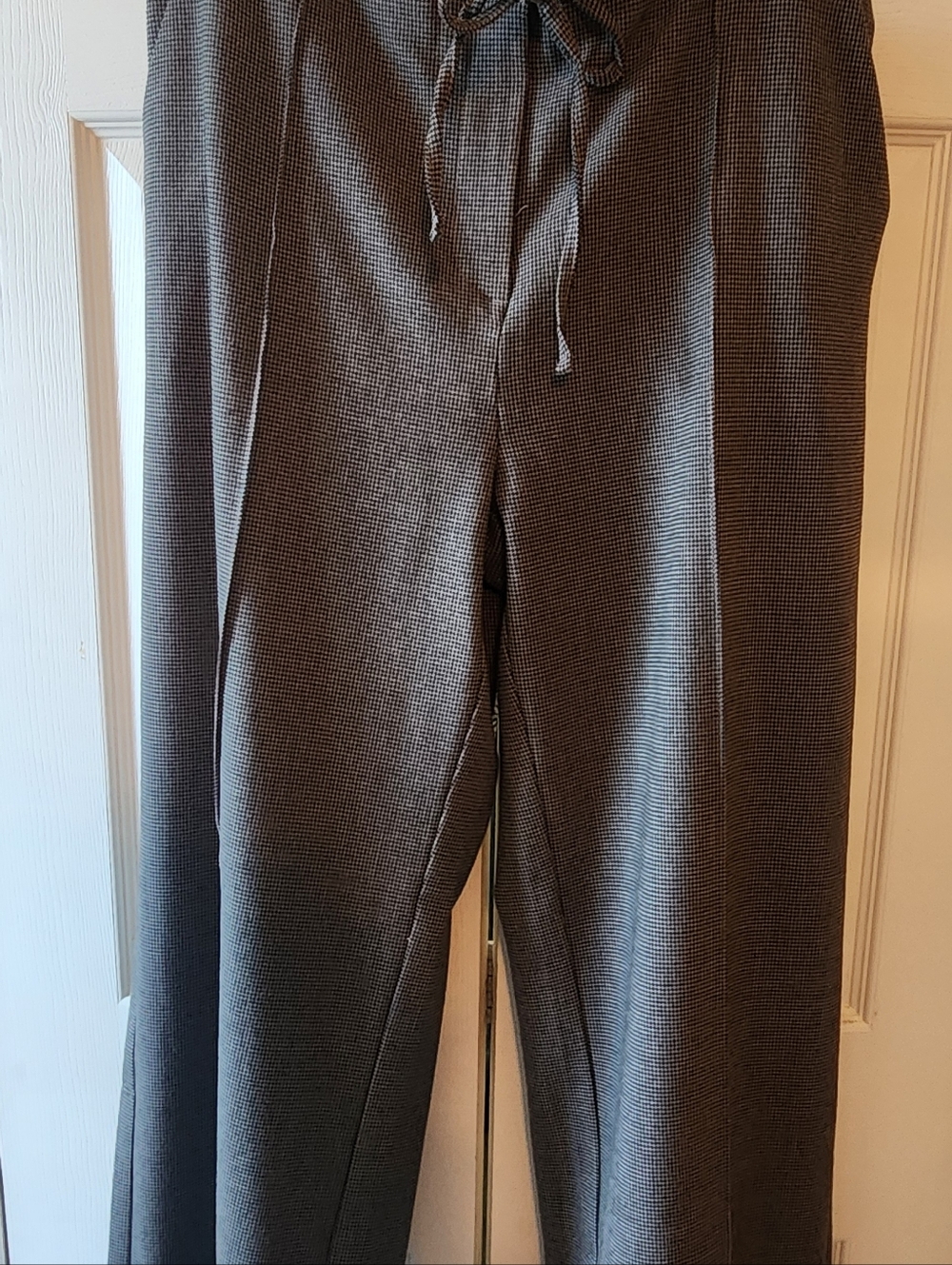 Wo.ens Gray Check Drawstring Dress Pants W/Zipper